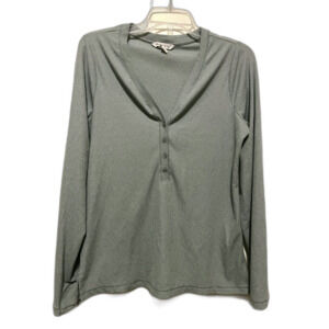 Athleta Uptempo Ribbed Henley Top Large Long Sleeve Thumbholes V-neck Aqua